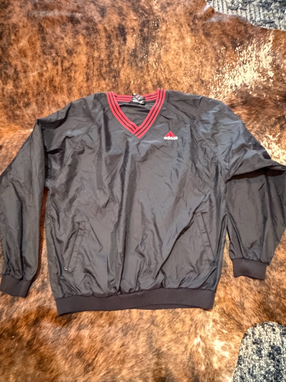 Vintage 90s Adidas Golf Windbreaker Black Red V Neck Pullover Nylon Men’s M